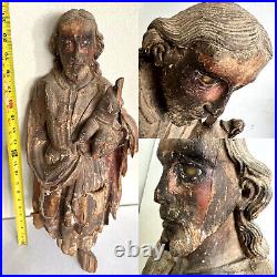 23 Antique 19c or 18c Joseph & Jesus Carved Wood Figures Glass Eyes Hand Paint