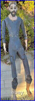 38 18th C Wood Carved Santos Christ Articulated Glass Eyes Religious Church