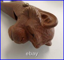 Antique 1890's Brown Wooden Chimp MONKEY NUTCRACKER Hand Carved Wood GLASS EYES