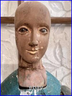 Antique 19th C Latin American Carved Wood Standing Santos Madonna Glass Eyes 24