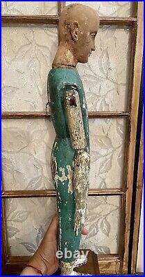 Antique 19th C Latin American Carved Wood Standing Santos Madonna Glass Eyes 24