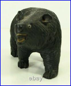 = Antique 19th c. Black Forest Carved Wood Figurine of a Bear w. Glass Eyes