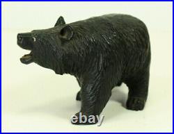 = Antique 19th c. Black Forest Carved Wood Figurine of a Bear w. Glass Eyes