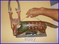Antique American Folk Art Carved & Painted Wood DEER Antlers glass eyes AWESOME