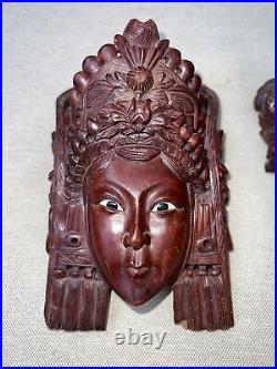 Antique Asian Carved Wood Glass Eye Face Mask Dragon Head & TIBETAN EMPRESS