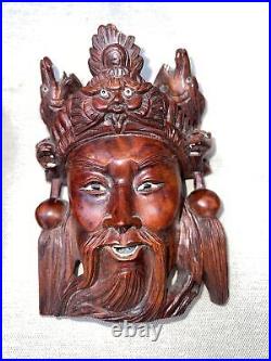Antique Asian Carved Wood Glass Eye Face Mask Dragon Head & TIBETAN EMPRESS