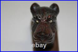 Antique Black Forest Swiss Wood Carved Dog Head Pipe Stand Glass Eyes