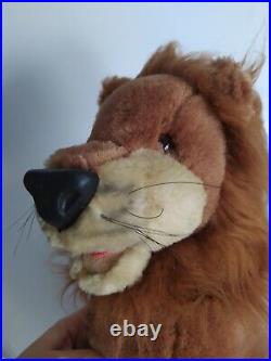 Antique Brown Mohair Lion Glass Eyes 12 Sitting Heavy Wood Fiber 1950s