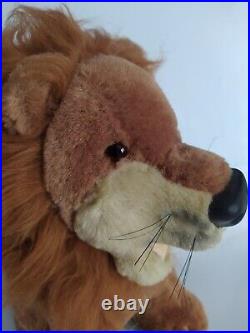 Antique Brown Mohair Lion Glass Eyes 12 Sitting Heavy Wood Fiber 1950s