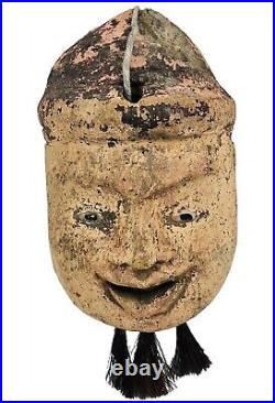 Antique Burmese Puppet Head Glass Eyes Animated Pull String Tongue Wood