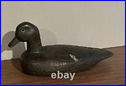Antique Carved Wood Black Duck Decoy Glass Eyes