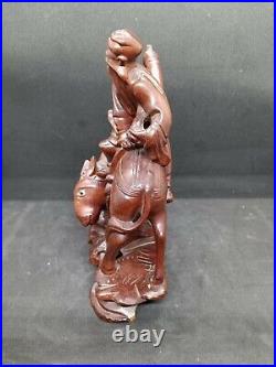 Antique Chinese Wood Carved Zhang Guolao Statuette with Glass Eyes c1920 STUNNING