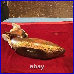 Antique? DUCK DECOY Primitive Hand Carved Wood withRed Glass Eyes