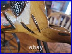 Antique Doll Wood & Iron Hand Carved Horse Tricycle Glass Eyes Nursery Decor