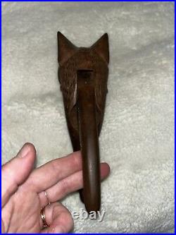Antique German Black Forest Carved Wood Cat Nut Cracker Glass Eyes Oberammergau