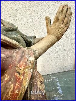 Antique Italian Hand Carved Wood Painted Glass Eyes Santos Figure Of Saint John
