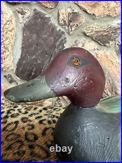 Antique J. P. G. Rare Hand Carved Wood Mallard Duck Decoy Glass Eyes 15