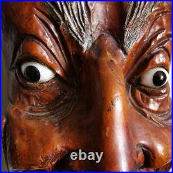 Antique Japanese Carved Wood Noh Theatre Puppet Head Glass Eyes Decorative