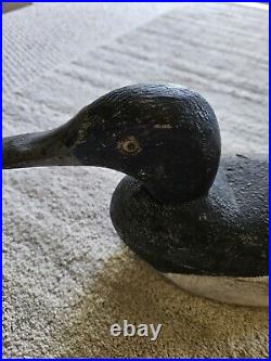 Antique Mallard Drake Wood Duck Decoy Prmitive Black Whie Painted glass eyes