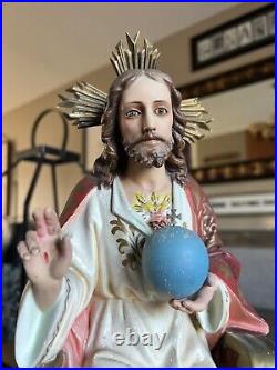 Antique Olot Jesus Christ The King Statue WithGlass Eyes