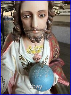 Antique Olot Jesus Christ The King Statue WithGlass Eyes