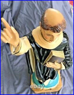 Antique Saint Dominic Figurine Altar Statue Wood Carved Glass Eyes 16.5 Tall