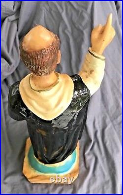 Antique Saint Dominic Figurine Altar Statue Wood Carved Glass Eyes 16.5 Tall