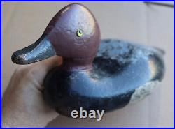 Antique Wood Duck Decoy Glass Eyes Hand Painted Carved Wooden Hunting