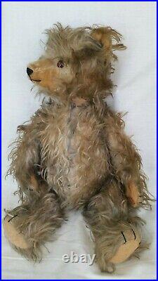 Antique Wood stuffed Glass eyes Long pointed snout Gold Mohair Disc jointed Bear