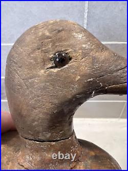 Antique Wooden Wood Duck Decoy Hand Carved Glass Eyes 15
