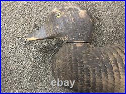 Antique Wooden Wood Duck Decoy Marked Victor Glass Eyes 13 1/2 Long
