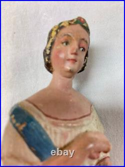 AntiqueEuropean Polychrome Wood Carving. Woman with Inset Glass Eyes 175.00