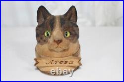 Arosa Antique carved wood cat ink well with glass eyes Swiss/German