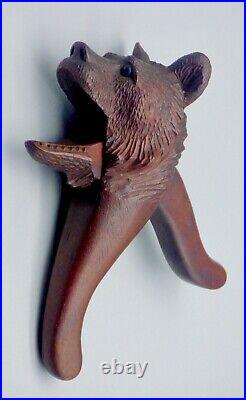 BEAR antique figural carved wooden black forest Nut Cracker ca. 1900 GLASS EYES
