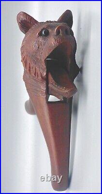 BEAR antique figural carved wooden black forest Nut Cracker ca. 1900 GLASS EYES