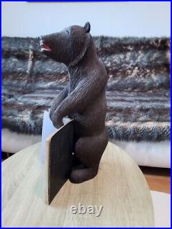 Black Forest Bear Big Grizzly Bear 19th Book Holder Wood Carving Glass Eyes