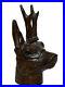 Black Forest Carved Oak Wood Ink Pot Stags Head Sculpture With Glass Eyes
