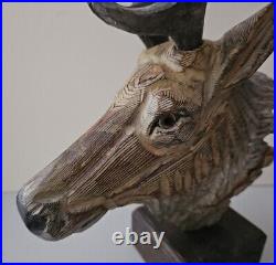Black Forest Stag Head Hand Carved Germany 16 Tall Bust Glass Eyes Stunning