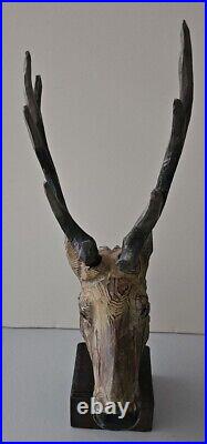 Black Forest Stag Head Hand Carved Germany 16 Tall Bust Glass Eyes Stunning