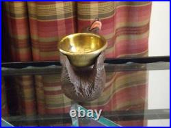 Black Forest Wood Bear Glass Eyes Brass Bowl Inkwell Marked Luzern 4.5 Long