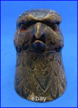 Black Forest wood 19th century antique glass eye eagle inkwell
