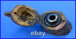 Black Forest wood 19th century antique glass eye eagle inkwell