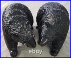 Brienz Pair Old Black Forest Carved Wood Walking Bears Sculpture Glass Eyes