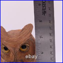 Burl Wood Hand Carved Owl Glass Eyes Signed C F Fears 1986 VNTG 8