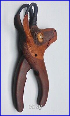 ° CHAMOIS antique figural carved wooden black forest Nut Cracker 1900 GLASS EYES