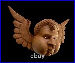 Carved WOOD ANGEL, Mexican Wood Angel Mask GLASS EYES, Windblower Angel #1