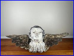 Carved Wood Polychrome 12 Angel with Glass Eyes Wall Decor