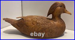 Carved Wooden Duck Solid Wood 11 Handmade Feathers Glass Eyes 1984 Jim Silva