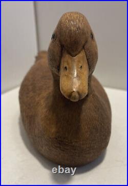 Carved Wooden Duck Solid Wood 11 Handmade Feathers Glass Eyes 1984 Jim Silva