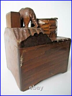 Carved bear glass eyes music box Adirondack style black forest carving